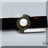 J033. Sterling, onyx and mother-of-pearl pin. - $32 